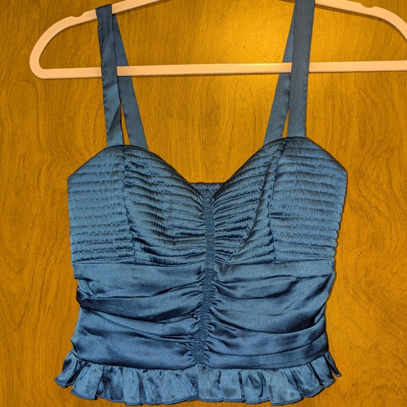 Blue Ruffled Ruched Bustier Tank Top - Picture 1 of 3